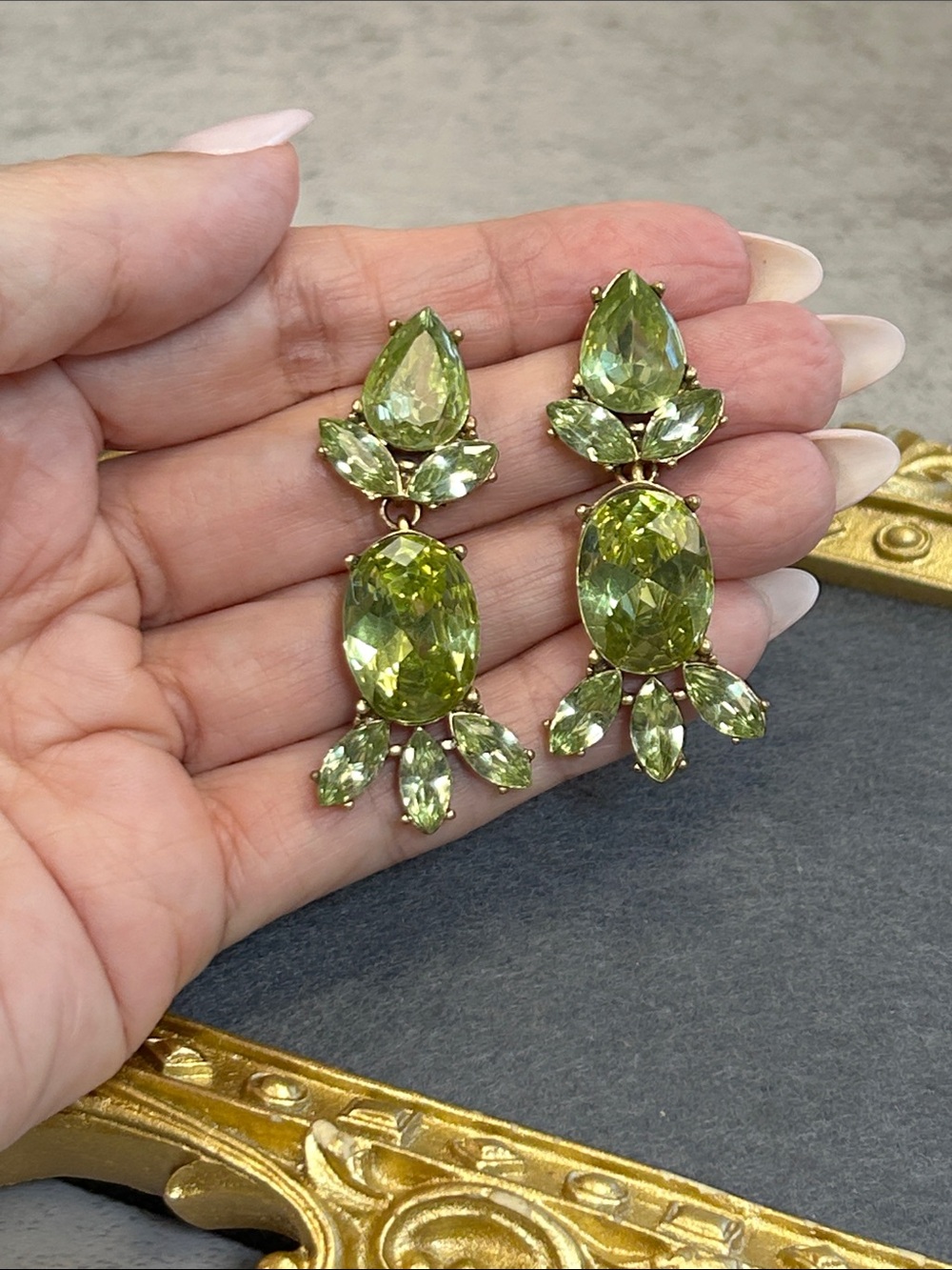 J. Crew Lime Green Faux Crystal Drop Earrings